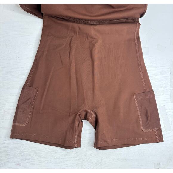 Girlfriend Collective Bianca One Shoulder Dress Brown Compressive Activewear M - Picture 4 of 7